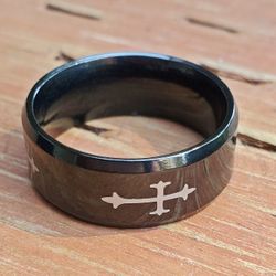 Maltese Fleur-de-lis Cross Stainless Steel Band Ring Size 10
