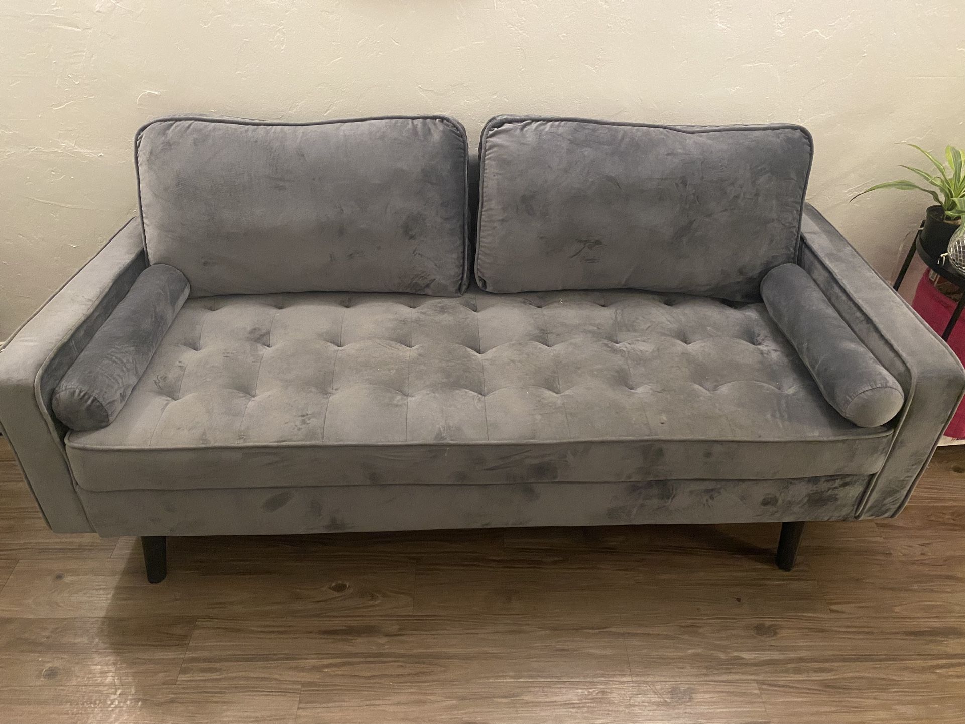 Velvet Grey Used Couch