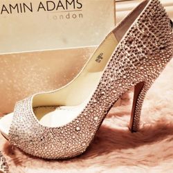 Bridal Heel / Jewel / Peep Toe Pumps - Size 8