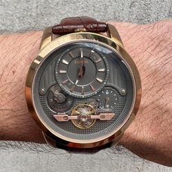 🕰 Fossil Grant Twist ME1114 Men’s Watch – Rose Gold Tone, Skeleton Dial, Leather Strap