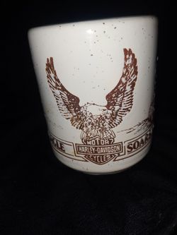 Vintage 1980s HARLEY DAVIDSON Stoneware Mug THE EAGLE SOARS ALONE