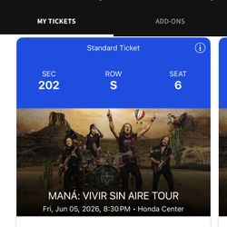 Mana Tickets Friday June 5th Honda Center 