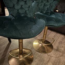 Beautiful Velvet Green Gold Stools 