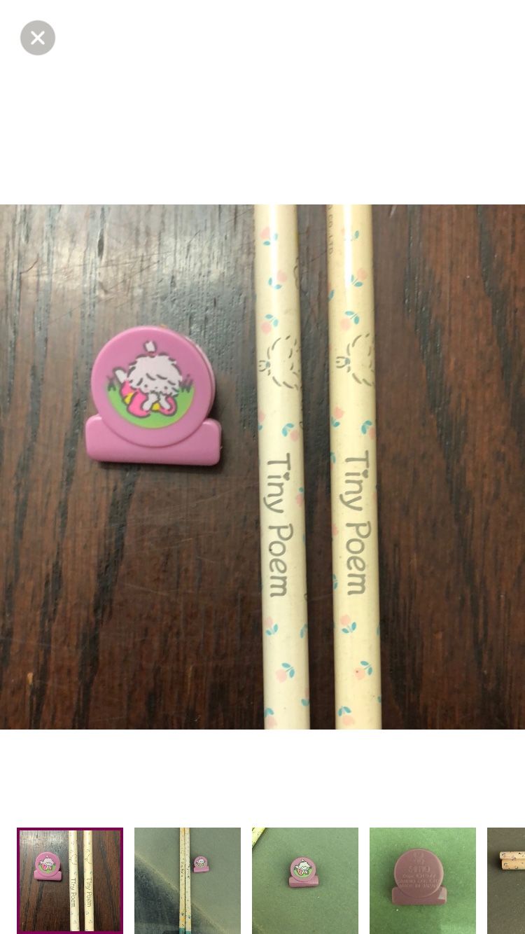 Sanrio Tiny Poem 3 piece set 1977 paperclip & 2 1976 unused pencils