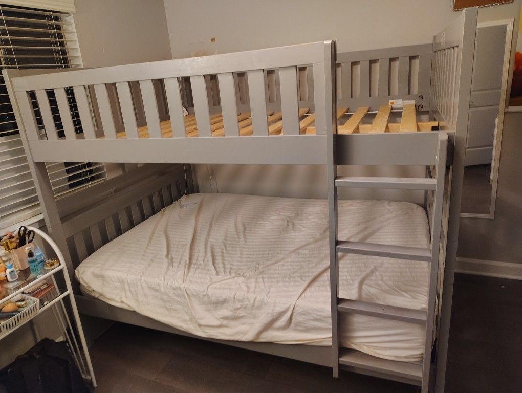Grey Full-over-Full Wooden Bunk Bed – $250 (Delivery Available!)