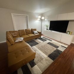 Synthetic leather couch & Ottoman