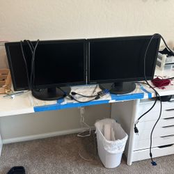 Two Lenovo 20” Monitors And Bluetooth Keyboard 