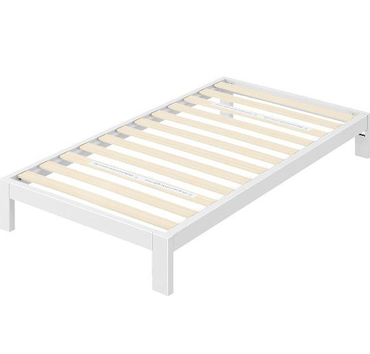 Metal Platform Bed Frame, White, Twin
