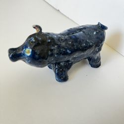 Folk Art Style Pottery Studio Blue Pig