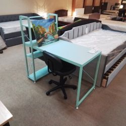 Turquoise Desk With Shelves 