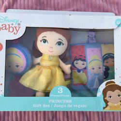Disney Baby Princess 3 Piece Gift Set Cinderella Teether/Belle Plush/Crinkle