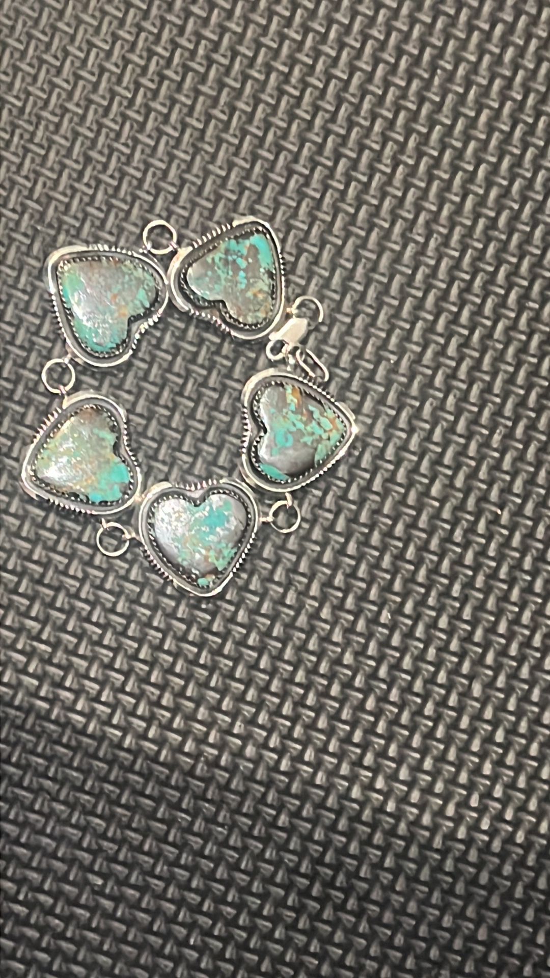 W Denetdale Sterling Silver and turquoise heart shaped pendent bracelet