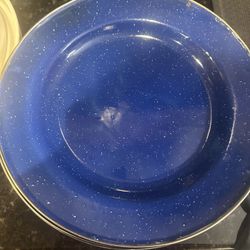 Vintage Blue and White Enamel Speckled Plates