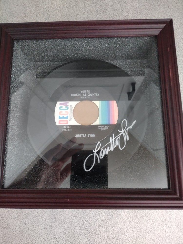 2002 Framed and Signed Loretta Lynn 45 Record By Designer Tim Cobb