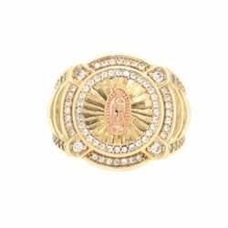 Men’s 14k Two Toned Rose Yellow Gold Our Lady of Guadalupe CZ Cubic Zirconia Signet Ring Size 10 GP3136770