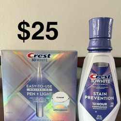 Crest 3DWhite Easy to use Teeth Whitening Pen+Light & 3DCrest Stain Prevention Mouthwash