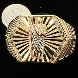 $610 3 Tone w Zirconia San Judas Gold Ring