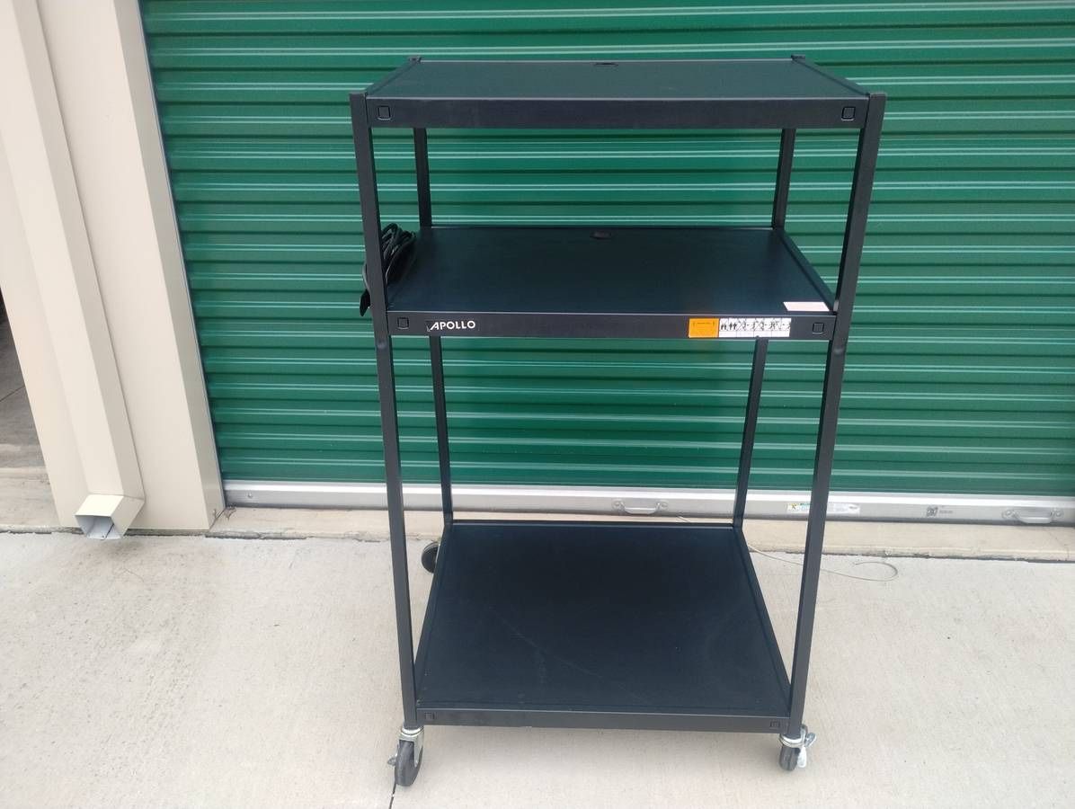 Apollo 3 Tier Rolling Media Cart with Power Strip