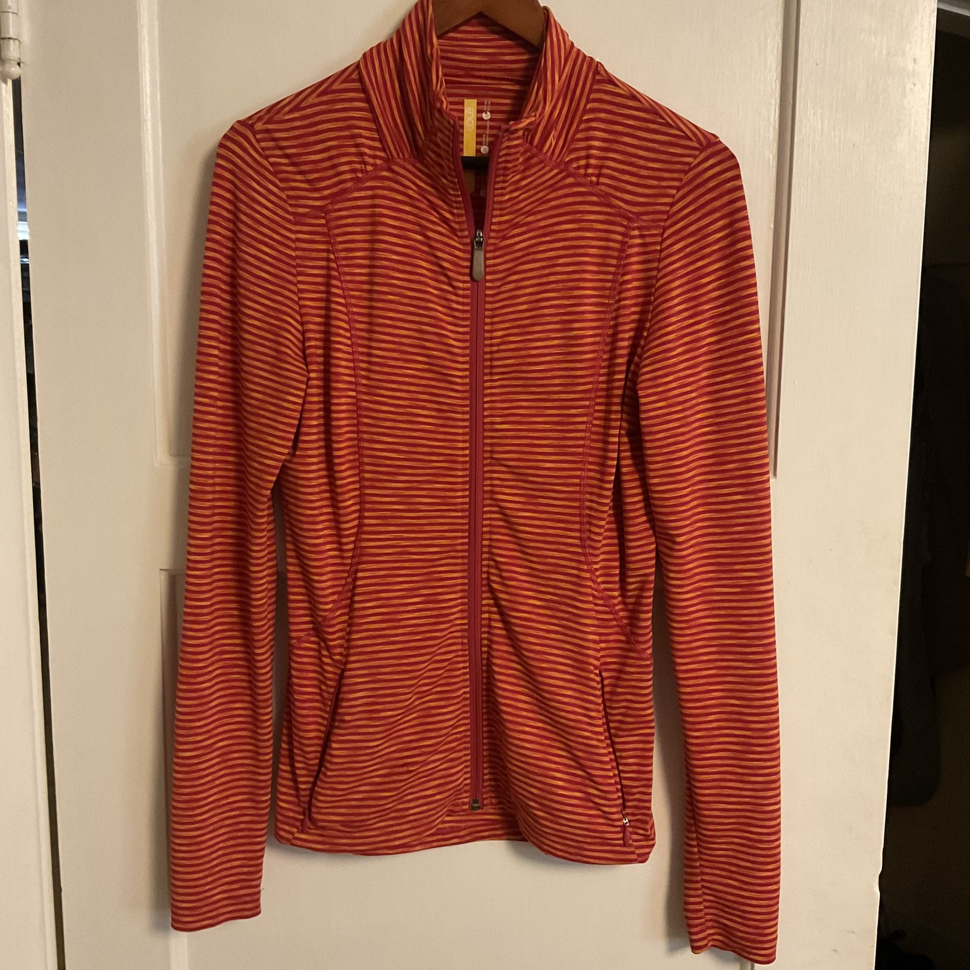 Lole Striped Mock Neck Jacket Size S UPF 50+ Stretch Pockets