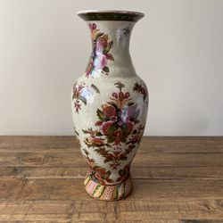 Vintage Vase with Red/Pink Flowers