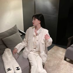White Two Piece synthetic fur jacket