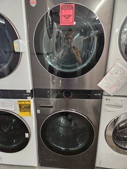 Brand New LG ThinQ Stainless Washer and Dryer Stacked Unit