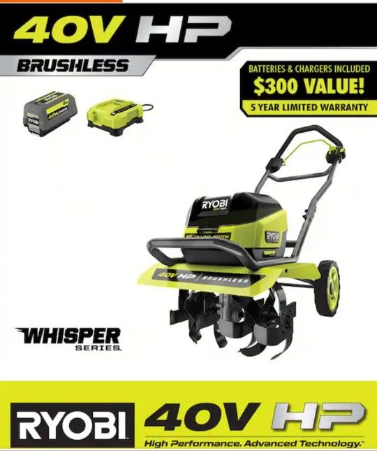 RYOBI
40V HP Brushless 16 in. Front Tine Tiller with Adjustable Tilling Width with 6.0 Ah Battery and Quick Charger
