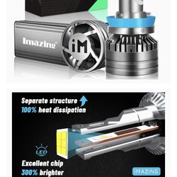 Imazing H11/H9/H8 LED Headlight Bulbs, 80W 12000 Lumens 300% Brighter LED Headlights, 6500K Cool White IP68 Waterproof (Pack of 2)