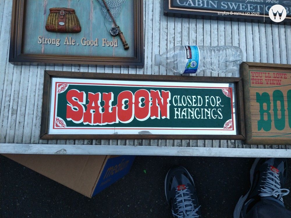 Rare Vintage Mirror Sign, Says ("Saloon Closed For Hanging")
