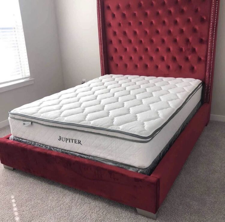 New Red Bed Frame With Diamonds Queen & King Size(new in box) SAME DAY