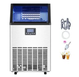 Commercial Ice Maker Machine, 95 lbs/24H Ice Maker Machine with 33lbs Storage Capacity, 45 Ice Cubes in 15 Minutes, LED Digital Display Freestanding S