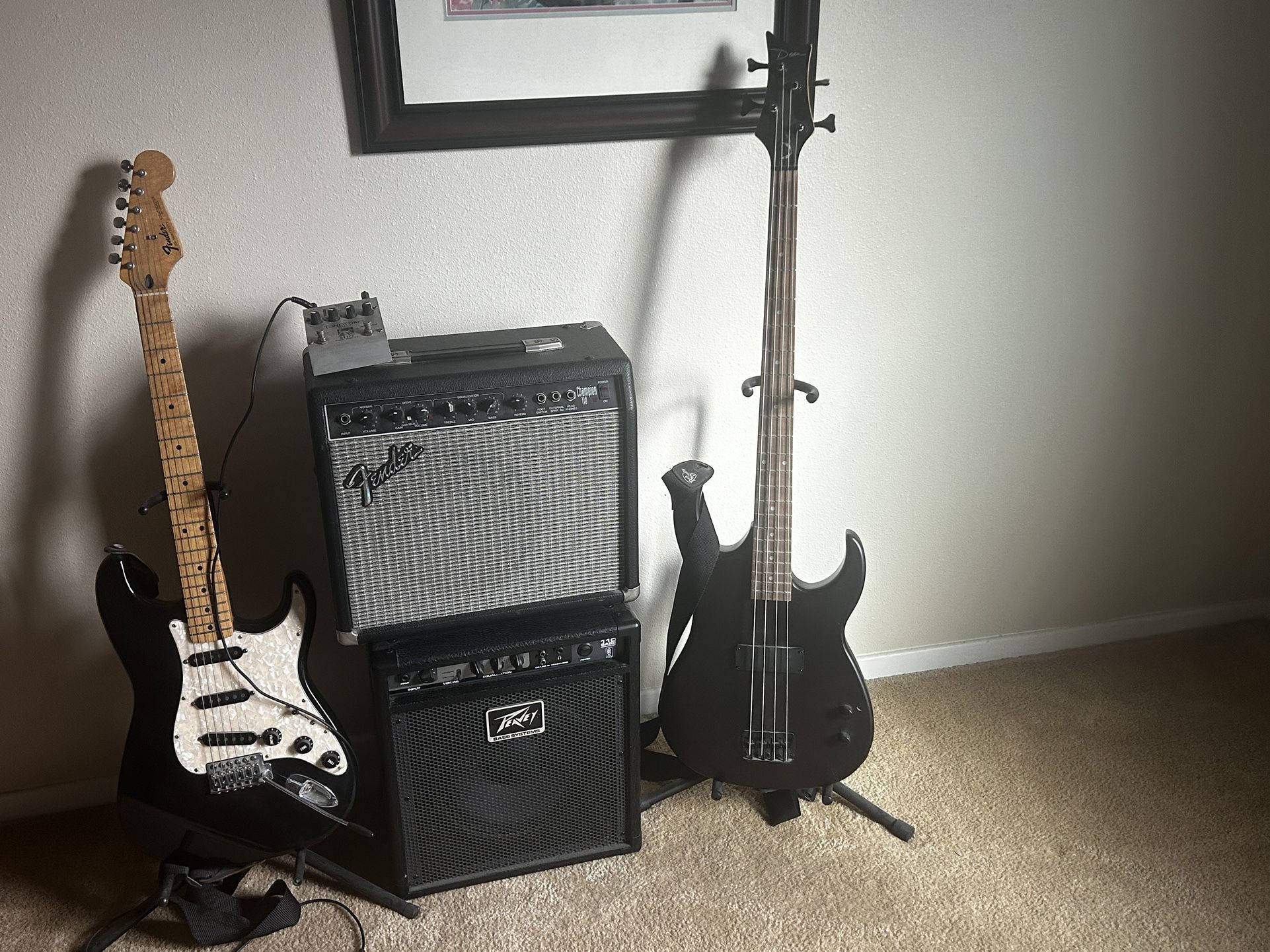 Dean Bass Guitar And Peavy Bass Amplifier 