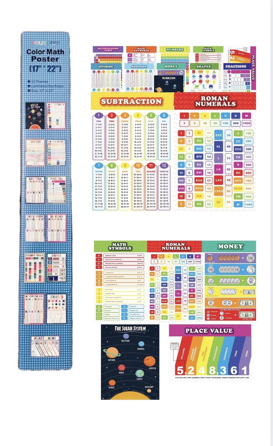 Color Math Posters 13 New In Box Teaching Learning Dry Erase