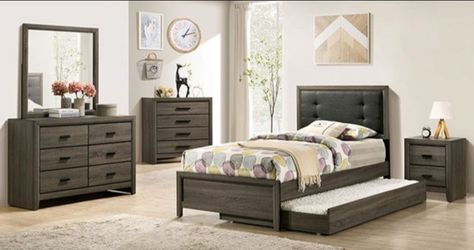 Brand New Grey 4pc Twin Bedroom Set (Trundle Sold Separately)