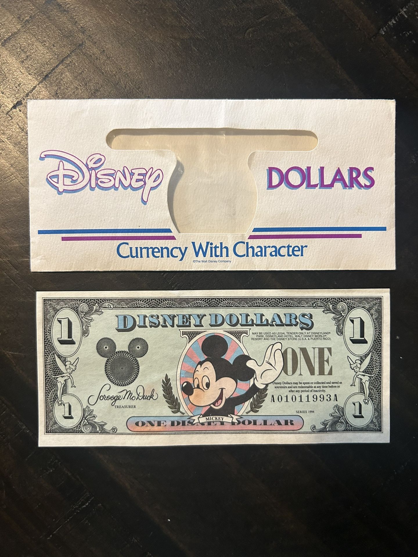 Vintage First Edition 1989 Disney Bucks Dollars Mickey Mouse W/ Cash Envelope