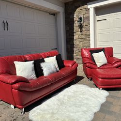 Modern Red Leather Sofas Set
