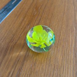 Vintage GLASS PAPERWEIGHT With Yellow Flower