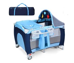 Foldable Baby Crib Playpen Travel X Infant Flat Bassinet Bed Mosquito Net With Carrier Bag 