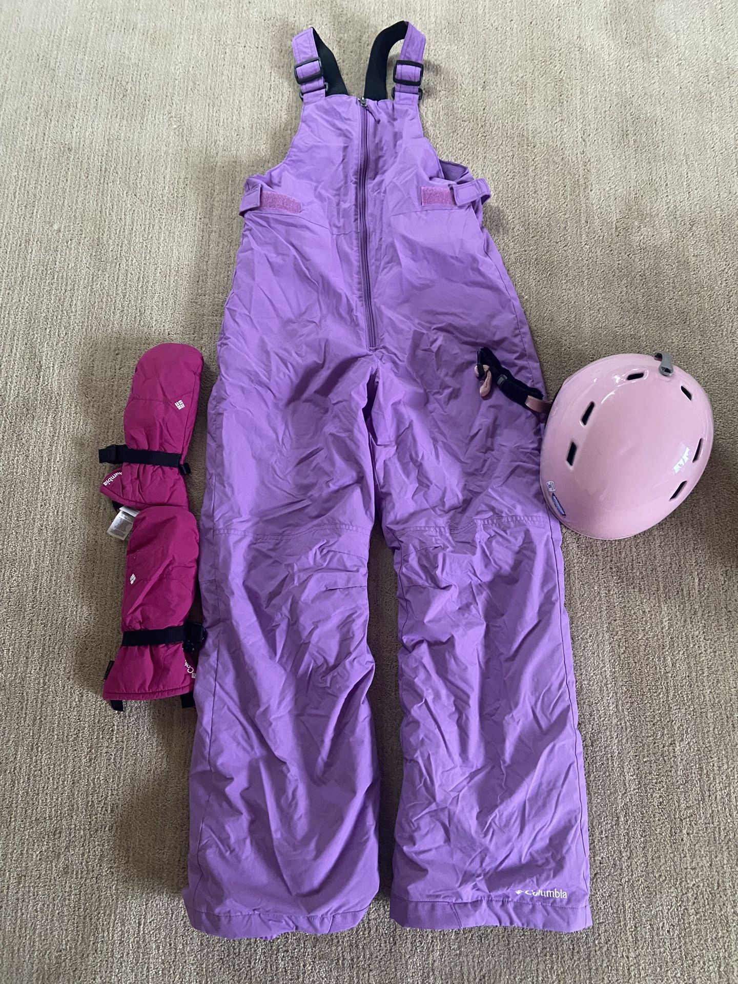 Girls Ski Bib, Gloves and Helmet 
