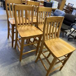 Set of 5 Solid Wood Counter Height Barstools - Golden Oak OBO
