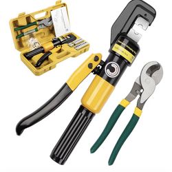 Hydraulic Crimping Tool and Cable Cutter, 12 AWG to 00 (2/0), 10 Tons Battery Cable Crimper Tool 