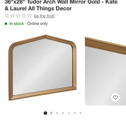 36"x28" Tudor Arch Wall Mirror Gold - Kate & Laurel All Things Decor Brand New Never Used 