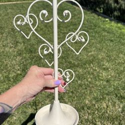 Jewelry Necklace Stand Heart Shaped  Ivory Metal 