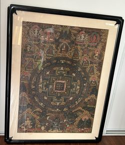 Large Old Chinese Tibetan Thangka Painting