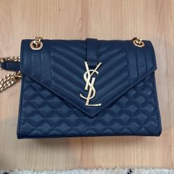 Navy Blue YSL Saint Laurent Shoulder Chain Bag