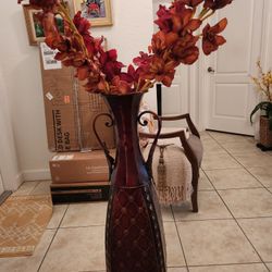 Decorative Metal Flower Vase + Flowers