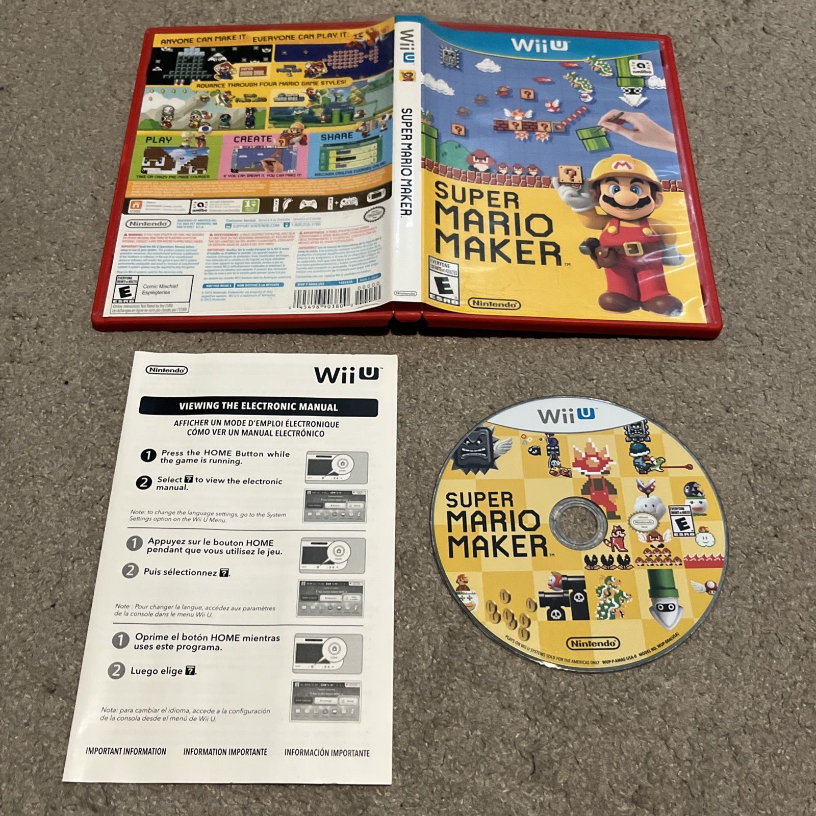 Super Mario Maker (Nintendo Wii U, 2015) - Complete CIB w/ Manual