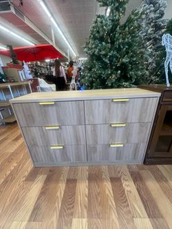 6-Drawer Double Dresser Light Wood Finish