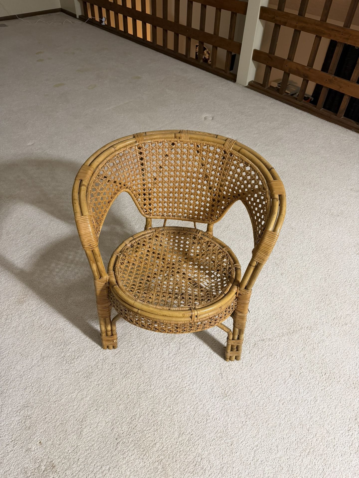 Vintage Rattan Accent Chair – Boho / Wicker / Cane – 27”