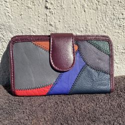 Patchwork Faux Leather Suede Women’s 24 Card Photo Coin Wallet .